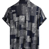 Chemise en Coton pour Homme à Manches Courtes avec Boutons, Imprimé de Patches, Floral, Vintage, Rétro, pour les Vacances