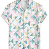 Chemise en Coton d'Été à Manches Courtes avec Imprimé Géométrique en Triangle Artistique pour Homme