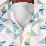 Chemise en Coton d'Été à Manches Courtes avec Imprimé Géométrique en Triangle Artistique pour Homme