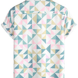 Chemise en Coton d'Été à Manches Courtes avec Imprimé Géométrique en Triangle Artistique pour Homme