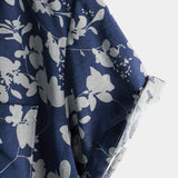 Chemise en Coton pour Homme à Manches Courtes avec Boutons et Imprimé Floral Vintage en Bleu Marine