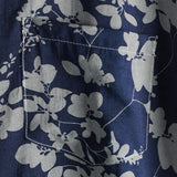 Chemise en Coton pour Homme à Manches Courtes avec Boutons et Imprimé Floral Vintage en Bleu Marine