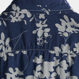 Chemise en Coton pour Homme à Manches Courtes avec Boutons et Imprimé Floral Vintage en Bleu Marine
