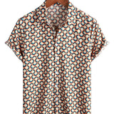 Chemise en Coton d'Été à Manches Courtes pour Homme, Rétro, Boutons, Vintage, Géométrique, Cercles, Cool
