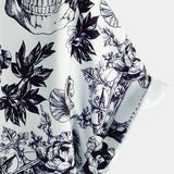 Chemise à Manches Courtes en Coton avec Imprimé de Crâne Floral de Couronne Punk Rock Noir pour Homme