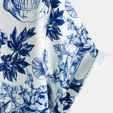 Chemise à Manches Courtes en Coton avec Imprimé de Crâne Floral de Couronne Punk Rock pour Homme