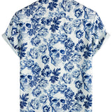 Chemise à Manches Courtes en Coton avec Imprimé de Crâne Floral de Couronne Punk Rock pour Homme