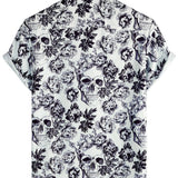 Chemise à Manches Courtes en Coton avec Imprimé de Crâne Floral de Couronne Punk Rock Noir pour Homme