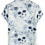 Chemise Casual en Coton à Manches Courtes avec Bouton et Imprimé Floral de Skull pour Homme