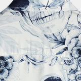 Chemise Casual en Coton à Manches Courtes avec Bouton et Imprimé Floral de Skull pour Homme