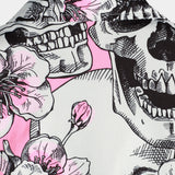 Chemises à Manches Courtes en Coton à Boutons pour Hommes avec Crânes et Fleurs Roses