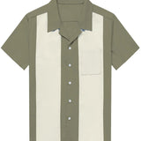 Chemise à Manches Courtes en Coton Rétro des Années 50 avec Col Cubain pour Homme en Bleu