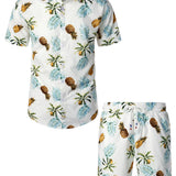 Ensemble Chemise en Coton et Shorts Hawaïens avec Imprimé Ananas pour Homme
