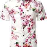 Chemise à Manches Courtes en Coton avec Imprimé Floral pour Homme