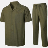 Ensemble de Chemise en Coton et Pantalons Guayabera Cubains Décontractés d'Été pour Homme