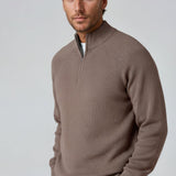 Pull-over pour homme à demi-zip avec col montant – Brun Taupe