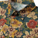 Chemise à manches courtes en coton respirant avec imprimé botanique vintage pour hommes