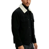 Veste homme en velours avec col en sherpa et boutons-pression - Noir