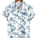 Chemise à Manches Courtes en Coton Respirant avec Imprimé de Feuille d'Érable pour Homme