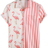 Chemise à Manches Courtes en Coton avec Imprimé Flamant Rose et Rayures pour Homme