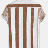 Chemise Casual en Coton à Manches Courtes à Rayures Verticales Marron Vintage pour Homme