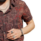 Chemise en Coton pour Homme Rétro avec Imprimé Paisley Floral, Boutons, Vintage, Vacances, Western, Marron, à Manches Courtes