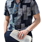 Chemise en Coton pour Homme à Manches Courtes avec Boutons, Imprimé de Patches, Floral, Vintage, Rétro, pour les Vacances