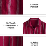 Chemise Hawaïenne en Coton Vintage d'Été pour Homme avec Rayures et Boutons sur la Poitrine