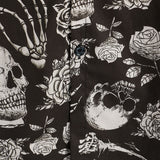 Chemise en Coton à Boutons Cool avec Crâne Rose Floral pour Homme, Punk Rock and Roll