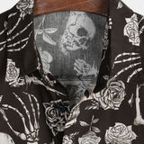 Chemise en Coton à Boutons Cool avec Crâne Rose Floral pour Homme, Punk Rock and Roll