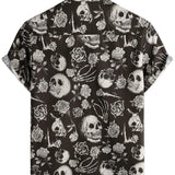 Chemise en Coton à Boutons Cool avec Crâne Rose Floral pour Homme, Punk Rock and Roll