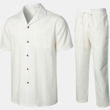 Ensemble de Chemise en Coton et Pantalons Guayabera Cubains Décontractés d'Été pour Homme