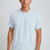 T-shirt pour hommes en coton – Respirant à manches courtes et col rond – Bleu brume
