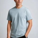 T-shirt pour hommes en coton – Respirant à manches courtes et col rond – Bleu brume