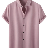 Chemise Casual en Coton Uni pour Homme avec Boutons et Manches Courtes Respirantes