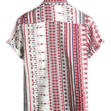 Chemise à Manches Courtes en Coton de Plage pour Homme Blanche et Rouge Rayée