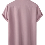 Chemise Casual en Coton Uni pour Homme avec Boutons et Manches Courtes Respirantes