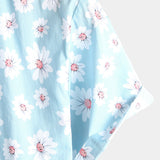 Chemise en Coton d'Été à Manches Courtes Hawaïenne pour Homme en Bleu avec Fleurs de Marguerite