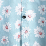 Chemise en Coton d'Été à Manches Courtes Hawaïenne pour Homme en Bleu avec Fleurs de Marguerite