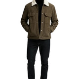 Veste pour homme en velours avec col en sherpa et boutons-pression - Marron café