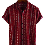 Chemise à Manches Courtes en Coton Vintage des Années 70 avec Imprimé Rayé Rouge pour Homme
