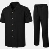 Ensemble de Chemise en Coton et Pantalons Guayabera Cubains Décontractés d'Été pour Homme
