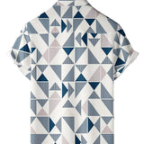 Chemise en Coton pour Homme Casual avec Imprimé Géométrique en Triangle Bleu et Blanc à Manches Courtes pour l'Été