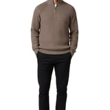 Pull homme à demi-zip avec col montant – Brun taupe