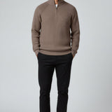Pull-over pour homme à demi-zip avec col montant – Brun Taupe