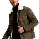 Veste pour homme en velours avec col en sherpa et boutons-pression - Marron café