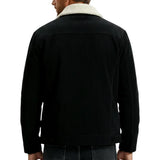 Veste homme en velours avec col en sherpa et boutons-pression - Noir