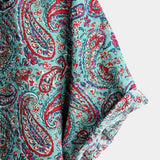 Chemise Vintage en Coton à Manches Courtes avec Imprimé Paisley pour Homme