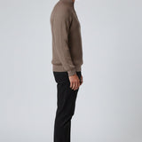 Pull-over pour homme à demi-zip avec col montant – Brun Taupe