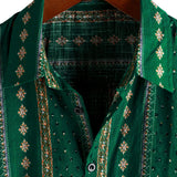 Chemise à Manches Courtes en Coton Vintage des Années 70 avec Imprimé Rayé Vert pour Homme